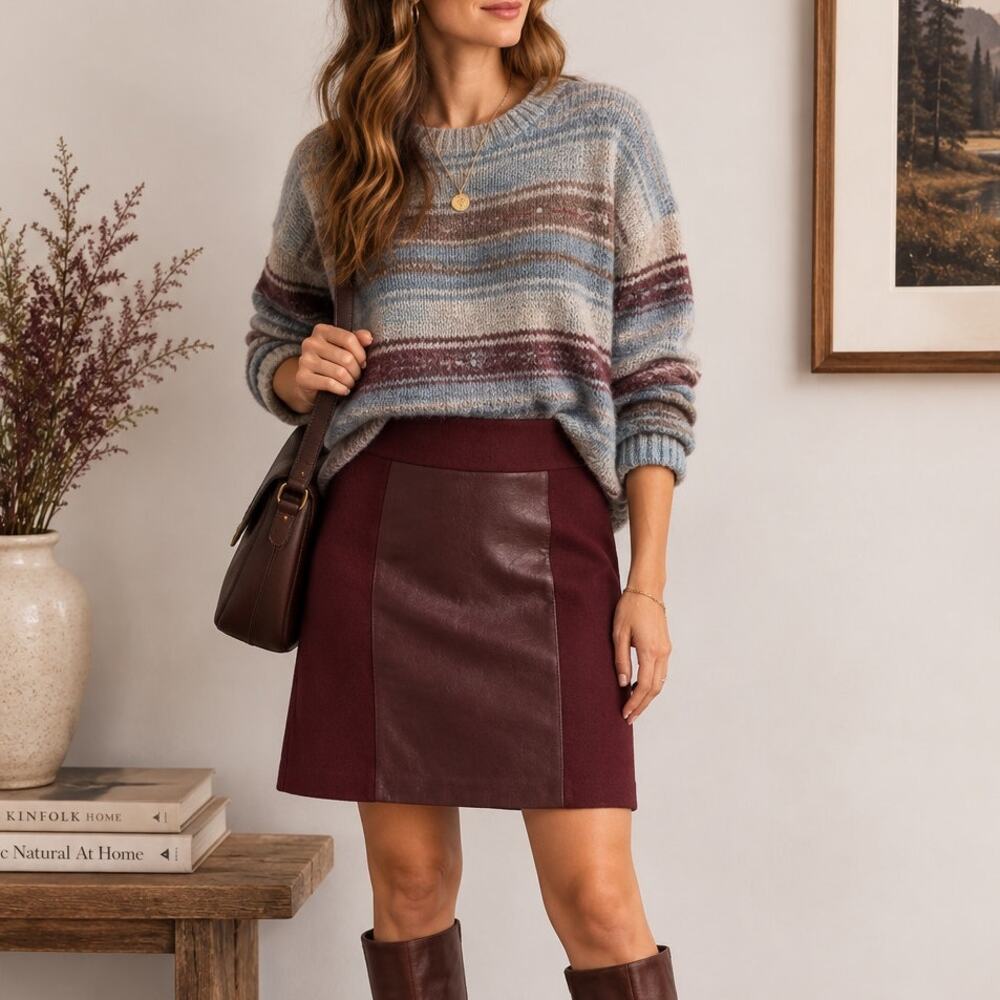 Banana Republic Lambs Leather Skirt in Burgundy size 8
